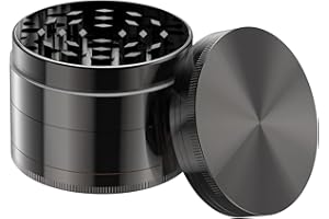 Bäcker & Lecker Pollen Grinder 75 mm groß Crusher Kräutermühle für getrocknete Kräuter Spice Gewürze Herb aus Zinklegierung 4-teilig Set mit Pollen Scraper Nickel-Schwarz