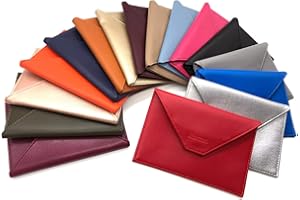 Charmoni - Porte Papiers Voiture - Forme Enveloppe - Pochette Permis De Conduire Carte Grise Assurance Carte d'identité - Cuir - 15x11cm (Cuir, Rouge)