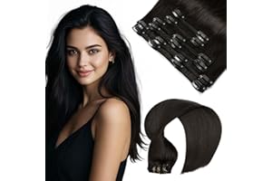VINBAO Extension Clip Capelli Veri #1B Nero Naturale, 45cm Extension Capelli Veri Clip, Remy Umani Naturali Capelli Extension con Clip 120g Lisci Estensioni Dei Capelli 6pcs (#C1B, 18")