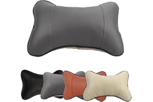 2 Piezas Almohadas de Cuello, Jayboson Cuero PU Suave Transpirable Almohada de Viaje Asiento de Coche Cojín para el Reposacabezas (Gris)