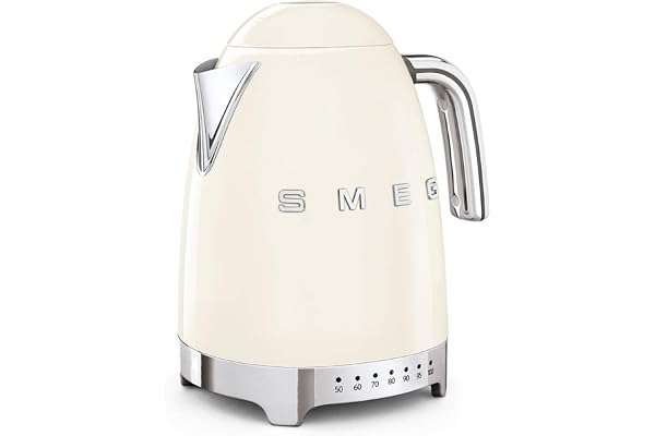 Smeg, Bouilloire à Température Variable KLF04CREU 1,7 L, Plusieurs Température, Filtre Anticalcaire Lavable, Arrêt Automatique de Sécurité, Indicateur de Niveau d'Eau, Enrouleur de Câble, 2400W, Crème