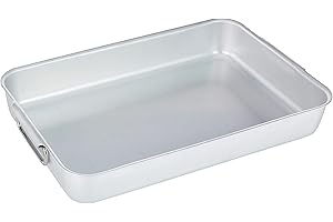 Pentole Agnelli Plat à rôtir de Forme rectangulaire à Bord Haut, Poids Moyen, avec Coins arrondis et poignées coudées sans Rivets, argenté, en Aluminium 55 x 36 x 10 cm Argent