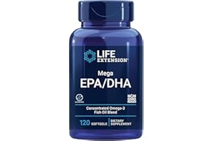 ‎LIFE EXTENSION Life Extension, Mega EPA/DHA, 120 glutenfreie Softgels, 2000mg Fischöl-Konzentrat, davon 720mg EPA & 480mg DHA & 2,7mg Vitamin E je Dosis, Sojafrei, GMO frei, Geschmacksneutral