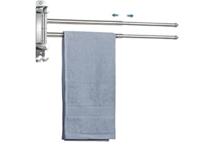 JSVER Porte-Serviettes Salle de Bain, Porte Serviette Murale avec 2 Barres 180°Rotatives Sèche-Serviettes en Acier Inoxydable Extensible jusqu'à 50 cm (Argent)