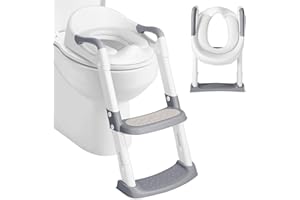 DEANIC Potty Training Toilet Seat, Toddler Toilet Seat and Step for Boys Girls, Kids Toilet Seat with Ladder, Splash Guard Toilet Steps with Soft Cushion for Toddlers Childs (Grey)