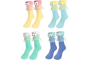 PRZRAO Lot de 4 paires de chaussettes magnétiques pour femme - Aimants amusants - 35-38 39-42 - Long Crew - Aimants colorés - En coton - Cadeaux douillets pour enfants, femmes et couples, coloré, 35-42