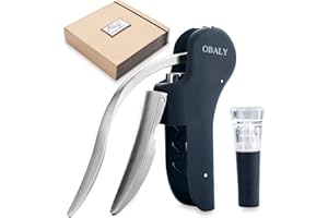OBALY Weinöffner Set Screwpull Hebel Edelstahl kompakte vertikale Korkenzieher mit Vakuum Weinflasche Stopper in einem eleganten Buch Geschenkbox, Geschenk dekorieren