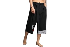 YAOBAOLE Pantalon Japonais Homme Pantalon Court Taro pour Hommes en Lin Vêtements Traditionnels Japonais avec Cordon de Serrage