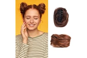 SJZDYLXY 2PCS Space Bun Claw Clip in Buns Donut Chignon Cat Ears DIY Hair Buns Updo Hairpieces Hair Extensions Wig Accessory for Women Girls (Light Brown)