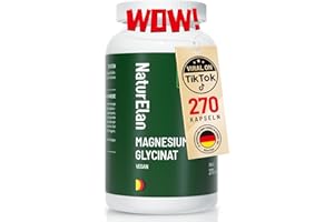 ‎NATURELAN Magnesium Glycinat Hochdosiert Kapseln - 270 Kapseln, 300mg Magnesium pro Tagesdosis, Vegan, Premium: Chelatiertes Magnesiumbisglycinat, hochdosiert