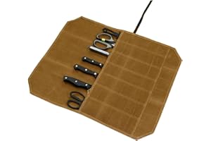 PANITOREER Knife Roll Bag, Heavy Duty 7 Slots Waxed Canvas Knife Bag Waterproof, Multi-function Cutlery Knives Pouch Tool Roll for Home, Kitchen, Traveling, Camping(Khaki)