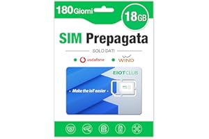 EIOTCLUB Carte SIM prépayée sans contrat, carte SIM compatible avec réseau Vodafone & Wind, 18 Go pendant 180 jours, uniquement les données, pour LTE Caméra & Routeur Mobile
