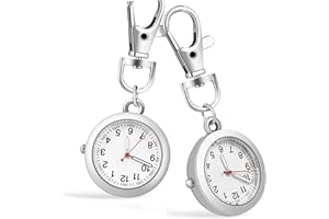 NUOBESTY 2 Pcs Portable Clip-on Pointeur Suspendu Montres Médecin Montre Hommes Paramédic avec Boucle Lumineuse Fob Créatif Unisexe Porte-Clés Clé pour Poche Poignet Porte-Clés