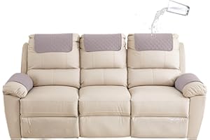 GYHH Sofa Armrest Cover, Headrest Cover for Recliner Chair Arm Cover,Armchair Slipcover Nonslip Quilted Furniture Protector for Pets Leather Sofa Couch (Light Gray,3 Seat Recliner | 5 pc)