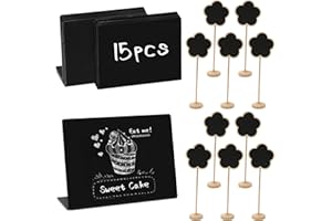 JUYIBAAO 25 Mini Pizarras de Pie, 10x7.5cm Pizarra Pequeña, Pizarra Negra Reutilizable de Plástico y Madera para Precios, Buffet, Bodas, Fiestas, Restaurante, Mesa