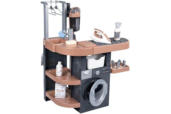 Smoby - Rowenta - Wash & Clean Buanderie - Lave Linge, Evier, Etendoir, Planche à Repasser - Nombreux Accessoires - A Partir de 3 Ans - Fabrication Française