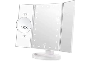 OVKER Espejo de Maquillaje Iluminado con luz LED, 22 lámparas de Espejo de Mesa LED,Espejos cosméticos iluminados Enchufe USB o baterías Pantalla táctil Regulable Ajustable rotación de 350° (Blanco)