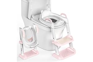 GOLDENOUGH Potty Training Toilet Seat,Adjustable Toddler Toilet Seat with Steps,Anti Splash Handle&Soft Cushion,Child Toilet Training Seat for Kids Boys Girls