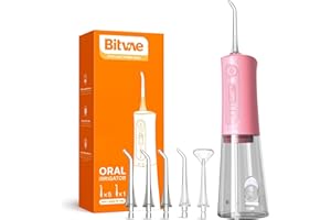 Bitvae Hydropulseur dentaire électrique sans fil - 3 modes et 5 intensités - Gagnant du test d'hydropulseur avec 6 conseils de jet - Hydropulseur portable pour enlever les restes alimentaires et