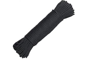 Wolike 7 Strand 100% Nylon Rope 550 Paracord Fire Cord(Black, 30m/100ft)