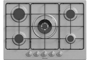 Hisense GM772XF Piano Cottura a Gas, 5 Zone di Cottura, Larghezza 70 cm, Bruciatore Wok Doppia Corona e Griglie smaltate, Accensione Integrata, Inox Anti Impronta ‎51x70,99x8,99 cm