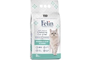Teo Premium Pet Supplies Cat Litter 100% Natural Bentonite, Clumping 99.5% Dust Free, Forever Fresh, Pet-Friendly, Fighting with Odors Marseille Soap Scented (5 L)