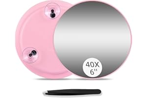 JADAZROR Miroir grossissant x40 avec 3 ventouses, miroir de maquillage grossissant et pince à épiler, miroir de voyage portable de 15,2 cm avec grossissement x40 + pour maquillage, rasage, élimination des