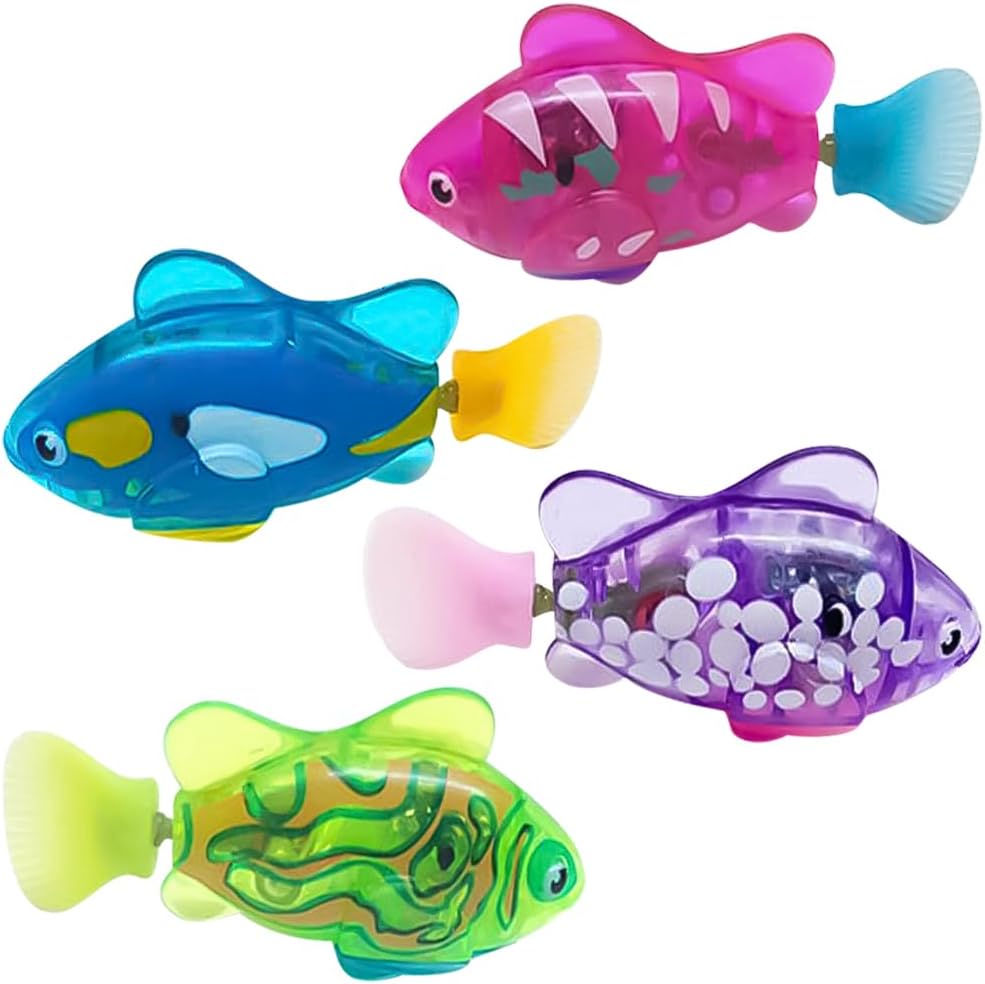 Mineup 4 Piezas Robo Fish, Robofish con luz Sensora, Peces de Juguete Electrónica, Pez Nadador robótico, Robofish Acuario para Mascotas