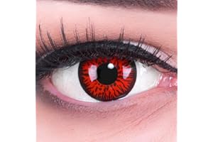 Meralens 1 para kolorowych czerwonych soczewek kontaktowych Crazy Fun Red Demon Jahres. Najwyższa jakość na karnawał i karnawał z bezpłatnym pojemnikiem na soczewki kontaktowe bez siły