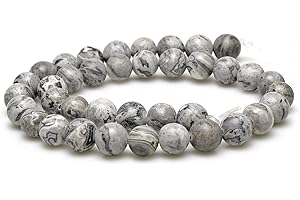 jartc Perles pour Energy Bracelets Bracelet de Yoga Bracelet DIY Perles en Pierre Naturelle Map Gris Jasper 38 Pièces, 34CM, 10 mm