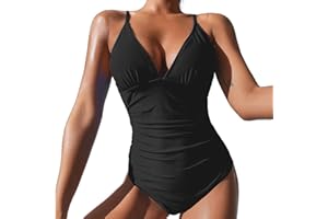 SUGSHYN Costume Intero Donna Scollo a V Curvy Costumi da Bagno Contenitivo Croce Indietro Intero Modellante Un Pezzo Monokini Mare Piscina Spiaggia Imbottito Costumi Interi Elegante