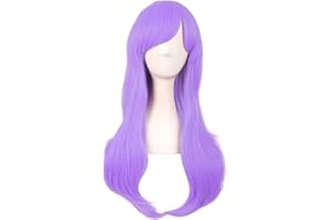 MapofBeauty 28 Pulgadas/70cm Monochrome Side Flequillo Natural Rizo Largo Rizo de Cosplay Pelucas (Ligero Púrpura)