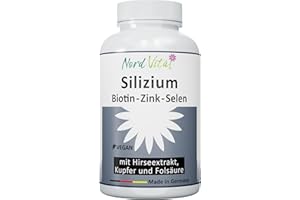 ‎NORD VITAL Hochdosiertes Silizium aus Bambus-Extrakt (850 mg), Hirse-Extrakt, Biotin, Zink, Selen, Kupfer, und Folsäure - organisches Silicium mit hoher Bioverfügbarkeit -120 Kapseln -Vegan - deutsche Produktion