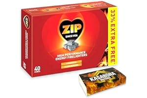 1 X Packs of 40 Zip High Performance Energy Block Firelighters Powerful Reliable & Long Burning for Open Fires Stoves BBQs & KasaBona Safety Matches