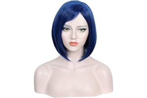 Linfairy Peluca corta azul con flequillo, disfraz de Halloween, peluca de cosplay