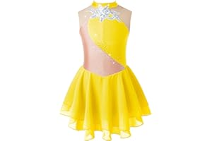 ranrann Robe Patinage Artistique pour Fille Enfant Justaucorps Strass sans Manches Brillant Leotard Gymnastique Danse Costume Spectacle 5-14 Ans