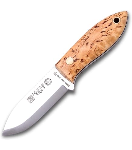 Joker Jagdmesser Trapero S – 10 Cm Klinge Aus Sandvik 14C28N Stahl, Birkenholz-Griff, Mit Lederscheide & Feuerstahl