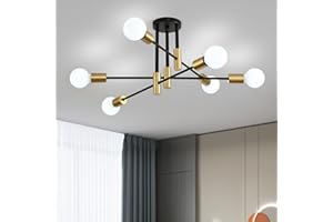 AOLALA Sputnik Ceiling Light, Modern Black Gold Semi Flush Mount Ceiling Industrial Light Fittings Pendant Light for Bedroom Living Room Kitchen E27