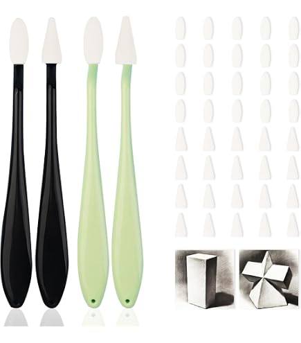 Stylos Estompe Pour Dessin - 6 Pièces Avec 60 Têtes De Rechange, ABS