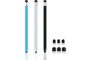 AIFHDAUF Stylet Universel pour écrans tactiles, Stylet capacitif 2 en 1 pour iPhone/iPad/Android/Samsung/Tablette avec 6 Embouts de Rechange (Noir Argent Bleu