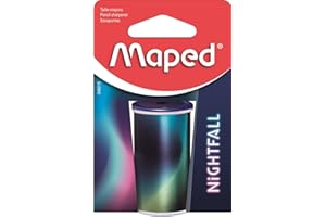 Maped - Taille-Crayons Canette En Métal Avec 1 Trou Pour Crayons Standards - Taille-Crayon Avec Réservoir - Décor Nightfall - Emballage Recyclable 046015 Bleu