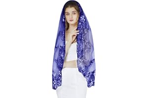 TINAYAUE Damen Spitzenschleier Brautschleier mit Pailletten Hochzeitsschleier zartes Muster Braut weicher Schleier mit Einsatzkamm Schal Tüll katholische Messe Mantilla Schleier für Hochzeit, Kirche