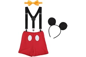 Neugeborenen Kleinkind Baby 1./2./3. Geburtstag Mickey Mouse Halloween Kostüm Outfit Hosen+Fliege+Clip-on Hosenträger+Maus Ohren 4pcs Bekleidungssets Foto-Shooting für Säugling Jungen Mädchen Unisex