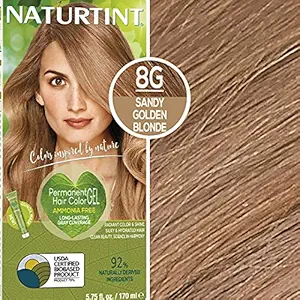 Naturtint Permanent Hair Color 8G Sandy Golden Blonde (Pack of 1), Ammonia Free, Vegan, Cruelty Free, up to 100% Gray Coverage, Long Lasting Results
