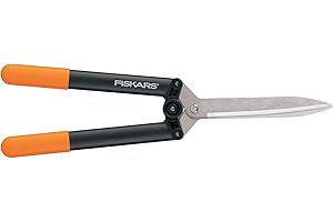 Fiskars PowerLever 1001564 - Tijeras cortasetos HS52, Recubrimiento antiadherente, cuchillas de Acero de calidad/Plástico reforzado con Fibra de vidrio, longitud: 58.5 cm, color Negro/Naranja