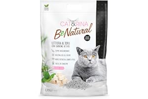 Cat&Rina BeNatural, Arena de Tofu para Gatos, Aglomerante, Vegetal y Ecológica. hasta 30 Días de Uso. Desechable en el Orgánico o el Inodoro | Fragancia : Carbón Activo, Formato 5,5 L
