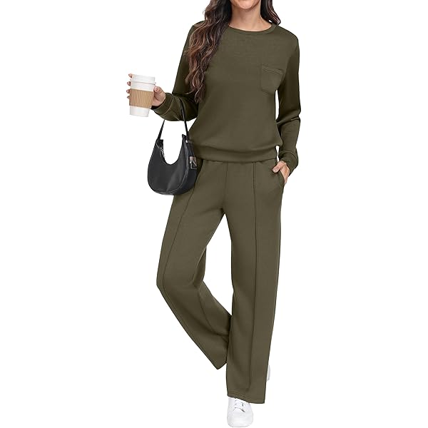 GRECERELLE Tweedelig dames elegant vrijetijdspak dames outfit korte mouwen jogger trainingspak set sweatshirt & joggingbroek, Kaki, S