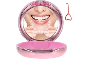 MOVOCATY Étui de retenue avec miroir, joli design galvanisé, étui d'alignement fin rose avec outil de retrait, étui orthodontique pratique pour Invisalign/garde de nuit/protège-dents et tous les accessoires