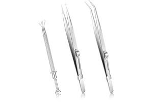 Bewudy 3Pcs Piercing Ball Grabber Tool Set, Diamond Tweezers Jewelers Holder Pick up Tool, Precision Stainless Steel Jewelry Locking Tweezers for Tiny Objects IC Chip Electronic Components