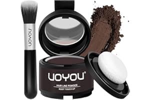 UOYOU Root Touch Up Powder Instantly Conceals Hair Loss, Gray Root Cover Up Water & Sweat Resistant for Thinning Hair Men & Women, Includes Brush - Medium Brown